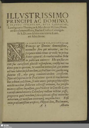 Illustrissimo Principi Ac Domino D. Ioanni Wilhelmo, Duci Saxoniae, Landtgrauiio Thuringiae & Marchioni Misniae ... Paulus Crusius Coburgen ... cum debita reuerentia & animi subiectione