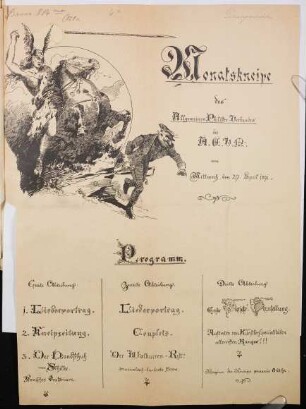Monatskneipe des Allgemeinen Philister-Verbandes des A.G.V.M. am Mittwoch den 29. April 1891. Programm ...