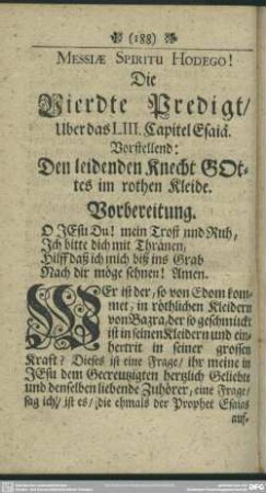 Die Vierdte Predigt, Uber das LIII. Capitel Esaiä. Vorstellend: Den leidenden Knecht Gottes im rothen Kleide