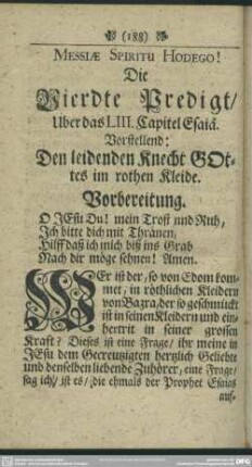 Die Vierdte Predigt, Uber das LIII. Capitel Esaiä. Vorstellend: Den leidenden Knecht Gottes im rothen Kleide