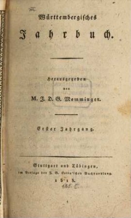 Württembergisches Jahrbuch, 1. 1818