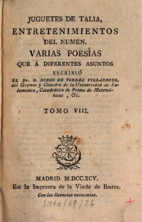 Juguetes De Talia, Entratenimientos Del Numen : Varias Poesías ; [T. 2]