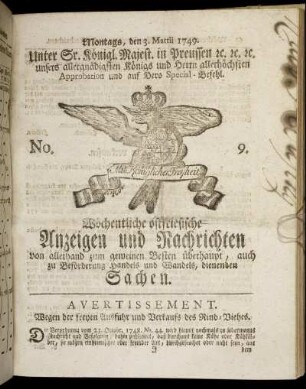 No. 9. Montags, den 3. Martii 1749.
