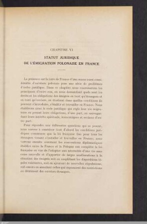 Chapitre VI: Statut juridique de l'émigration polonaise en France.