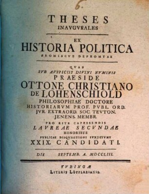 Theses Inavgvrales Ex Historia Politica Promiscve Depromptae