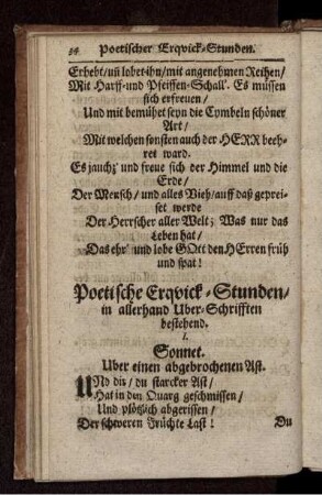 Poetische Erquick-Stunden/ in allerhand Uber-Schrifften bestehend.