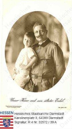 Wilhelm II. Kaiser Deutsches Reich (1859-1941) / Porträt in Uniform mit Enkel Kronprinz Wilhelm v. Preußen (1906-1940) / in Medaillon, Halbfiguren