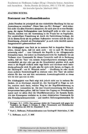 Statement zur Podiumsdiskussion
