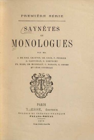 Saynètes et monologues : Par J[acques] de Biez [u.a.]. 1