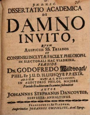 Dissertatio academica De damno invito