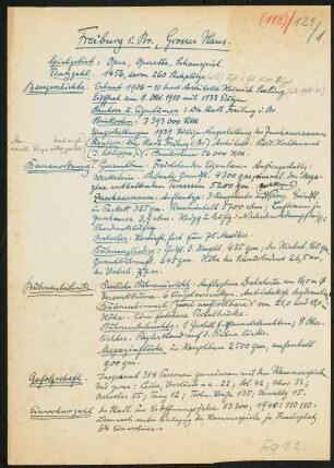 Stadttheater, Freiburg: Schriftstück zum Fragebogen für das Handbuch »Das Deutsche Theater«, zwei Seiten