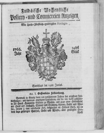 24tes Stück, Ausgabe vom 14. Junius 1766