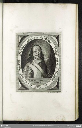 Johannes Christophor[us] a Mandelslo, Sac: Caes: Regiaeq[ue] Mai: Peditum Colonell[us] Anno 1649
