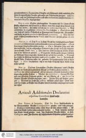 Articuli Additionales Declaratiui respectiue Correctorii seynd nicht bewiesen.