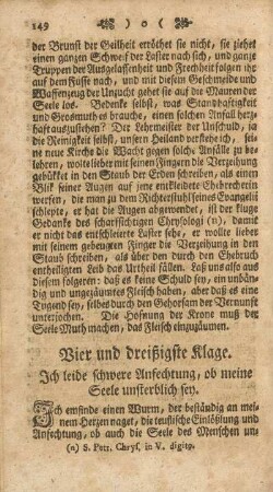 Vier und dreißigste Klage. Ich leide schwere Anfechtung, ob meine Seele unsterblich ist