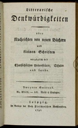 Zweytes Quartal, No. XXVII. - LII.