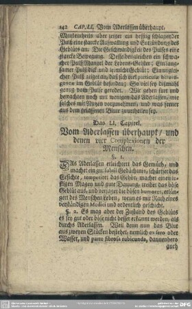 Das LI. Capitel. Vom Aderlassen überhaupt, und denen vier Complexionen der Menschen