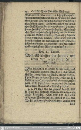 Das LI. Capitel. Vom Aderlassen überhaupt, und denen vier Complexionen der Menschen