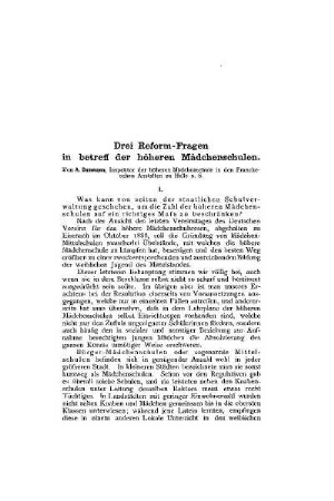 Drei Reform-Fragen in betreff der höheren Mädchenschulen