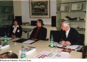 Doris Ander-Donath, Peter Kopp (Leiter des Körnerschen Singvereins) und Prof. Thomas Bürger (Generaldirektor der SLUB Dresden)