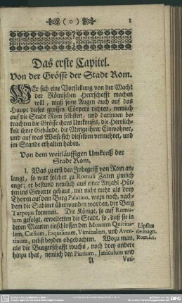 Das erste Capitel. Von der Grösse der Stadt Rom