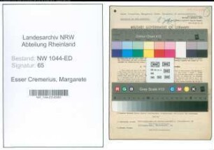 Entnazifizierung Margarete Esser Cremerius , geb. 15.02.1900 (Oberlehrerin)