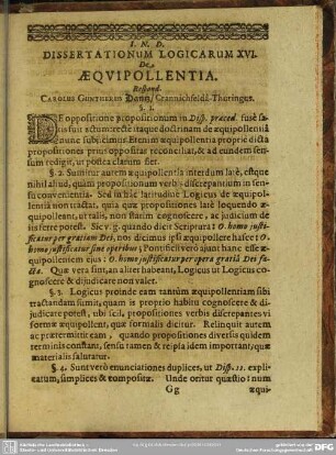 Dissertationum Logicarum XVI. De Aequipollentia