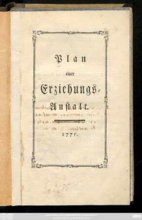 Plan einer Erziehungs-Anstalt