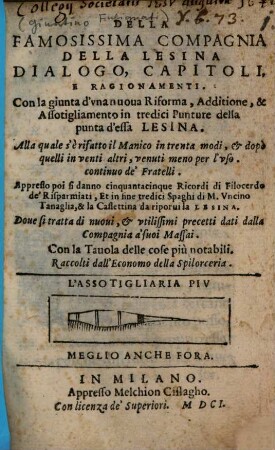 Della famosissima compagnia della lesina dialogo, capitoli e ragionamenti