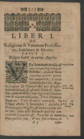 Liber I. De Religione & Votorum Professione, Stabilitate & Silentio.