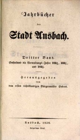 Jahrbücher der Stadt Ansbach. 3, 3. 1833/36 (1838)