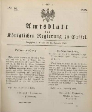 № 60. Ausgegeben zu Cassel am 25. November 1868.