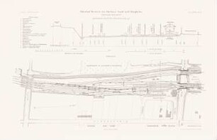 Bahnhof Westend der Stadt- und Ringbahn, Berlin: Lageplan, Schnitt (aus: Atlas zur Zeitschrift für Bauwesen, hrsg. v. F. Endell, Jg. 37, 1887)