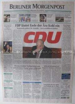 Fragment der Tageszeitung "Berliner Morgenpost" u.a. zur Nachfolgediskussion für den CDU-Vorsitz und über den PDS-Bürgermeister von Hoyerswerda