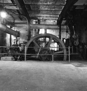 Uebigau-Wahrenbrück-Domsdorf. Brikettfabrik Louise (1882/1991 Kohleabbau; seit 1992 Technisches Denkmal). Pressenhaus. Brikettpresse mit Dampfantrieb