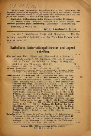 Antiquarischer Katalog. 144. 1897
