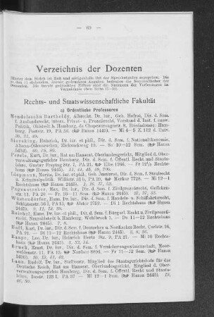 Verzeichnis der Dozenten