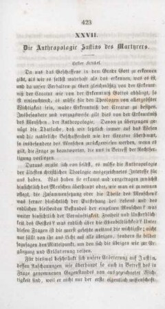423-443 Die Anthropologie Justins des Martyrers : erster Artikel