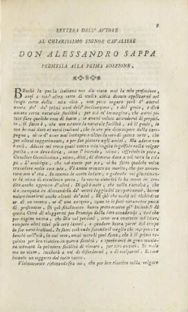 Lettera Dell' Avtore Al Chiarissimo Signor Cavalierè Don Alessandro Sappa Premessa Alla Prima Edizione