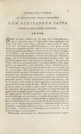 Lettera Dell' Avtore Al Chiarissimo Signor Cavalierè Don Alessandro Sappa Premessa Alla Prima Edizione