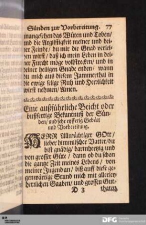 Eine außführliche Beicht oder bußfertige Bekantnuß der Sünden/ und sehr eyfferig Gebätt und Vorbereitung.