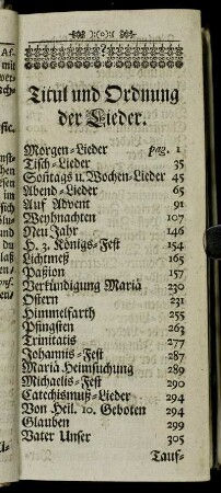 Titul und Ordnung der Lieder.