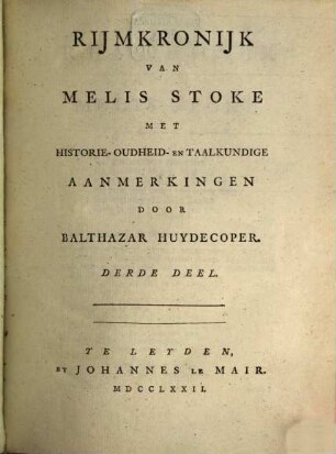 Rijmkronijk Van Melis : [In Drie Deelen], 3