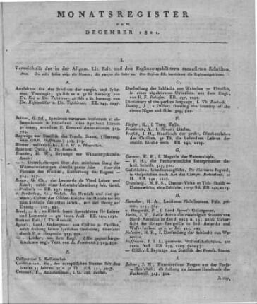 Monatsregister vom December 1821