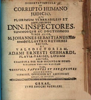 Dissertatiuncula de corrupto humano iudicio