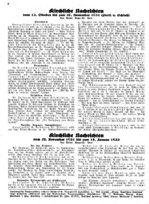 Kirchliche Nachrichten : vom 12. Oktober bis zum 26. November 1931 (Forts. u. Schluß)