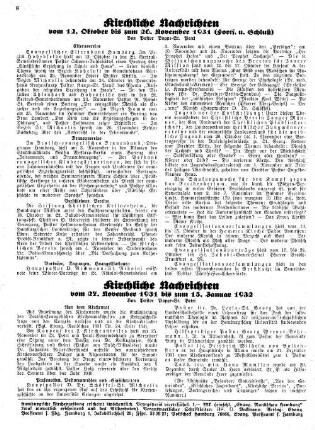 Kirchliche Nachrichten : vom 12. Oktober bis zum 26. November 1931 (Forts. u. Schluß)