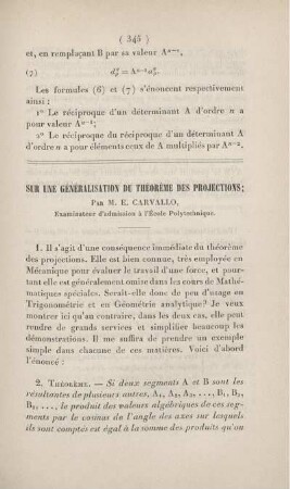 Sur une généralisation du théorème des projections.