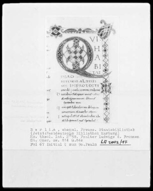 Psalter Ludwigs des Deutschen — Initiale Q und Bordüre, Folio 67recto