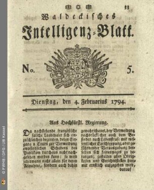 No. 5. Dienstag, den 4. Februarius 1794